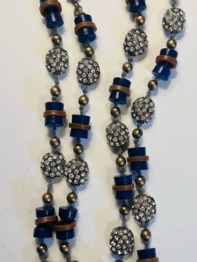 Beaded Blue and Brown Crystal Accent Women's Necklace